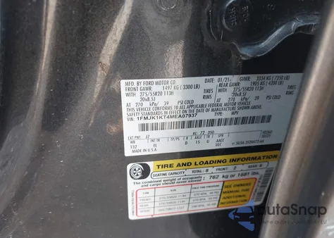 2021 Ford Expedition Max Limited из США, поврежденный, VIN 1FMJK1KT4MEA07937